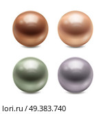 Set of glossy pastel realistic pearls of round shape with reflection isolated on white background vector illustration . Realistic Pearls Set. Стоковая иллюстрация, агентство Ingram Publishing / Фотобанк Лори