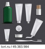Set of realistic dentifrices with floss, toothpicks, rinse, toothbrush isolated on transparent background vector illustration. Realistic Dentifrices Transparent Background Set. Стоковая иллюстрация, агентство Ingram Publishing / Фотобанк Лори