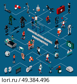 Exoskeleton prosthetics flowchart with cyborg symbols on blue background isometric vector illustration. Exoskeleton Isometric Flowchart. Стоковая иллюстрация, агентство Ingram Publishing / Фотобанк Лори