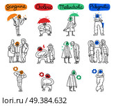 Set of temperament types with attitudes of persons to life situations isolated hand drawn vector illustration. Temperament Types Set. Стоковая иллюстрация, агентство Ingram Publishing / Фотобанк Лори