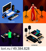 Music recording studio equipment isometric 2x2 design concept with professional audio workstations and musicians on stage vector illustration. Musicians Life Design Concept. Стоковая иллюстрация, агентство Ingram Publishing / Фотобанк Лори