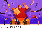 Gluttony leading to obesity cartoon poster with fat man holding hamburger and package of baked goods vector illustration . Gluttony Leading To Obesity Poster . Стоковая иллюстрация, агентство Ingram Publishing / Фотобанк Лори
