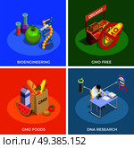Genetically modified organisms isometric design concept with bio engineering, dna research, gmo foods isolated vector illustration. Genetically Modified Organisms Isometric Concept. Стоковая иллюстрация, агентство Ingram Publishing / Фотобанк Лори