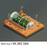 Space research experimental tunnel greenery facility for plant and trees cultivation isometric composition with astronauts vector illustration . Space Greenery Facility Isometric Composition. Стоковая иллюстрация, агентство Ingram Publishing / Фотобанк Лори