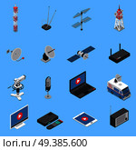 Telecommunication isometric icons set with broadcast equipment and electronic devices isolated on blue background 3d vector illustration. Telecommunication Isometric Icons Set. Стоковая иллюстрация, агентство Ingram Publishing / Фотобанк Лори