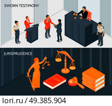 Isometric horizontal banners set with process of sworn testimony and various law and justice symbols 3d isolated vector illustration. Isometric Law Banners Set. Стоковая иллюстрация, агентство Ingram Publishing / Фотобанк Лори
