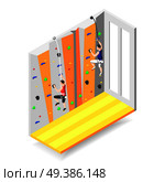Extreme sports design concept with two male characters climbing up on training climbing wall with grips and holds isometric vector illustration. Climbing Wall Isometric Design Concept. Стоковая иллюстрация, агентство Ingram Publishing / Фотобанк Лори
