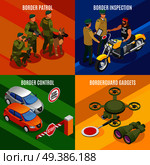 Border service isometric design concept with frontier control and inspection patrol and surveillance equipment isolated vector illustration. Border Service Isometric Design Concept. Стоковая иллюстрация, агентство Ingram Publishing / Фотобанк Лори
