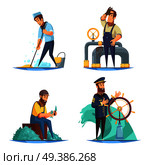 Cartoon nautical 2x2 design concept with captain and sailors isolated on white background vector illustration. Nautical 2x2 Design Concept. Стоковая иллюстрация, агентство Ingram Publishing / Фотобанк Лори