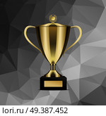 Golden shiny trophy cup for win with cover isolated on abstract background. Tournament prizes for first place vector illustration. Goblet for contest participation. Award for outstanding achievement.. Golden Winning Trophy Cup Isolated Illustration. Стоковая иллюстрация, агентство Ingram Publishing / Фотобанк Лори