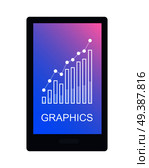 Graphics on isolated smartphone screen on white. Vector illustration of rising column chart showing progress in flat style. Icon of diagram with white point on top and inscription underneath. Graphics on Isolated Smartphone Screen on White. Стоковая иллюстрация, агентство Ingram Publishing / Фотобанк Лори