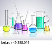 Laboratory glassware composition with liquids and experiment symbols realistic vector illustration. Laboratory Glassware Realistic Composition. Стоковое фото, агентство Ingram Publishing / Фотобанк Лори