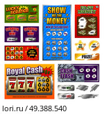 Scratch lottery games realistic cards collection with lucky winning tickets and  looser marks revealed isolated vector illustration . Scratch Lottery Cards Set . Стоковая иллюстрация, агентство Ingram Publishing / Фотобанк Лори