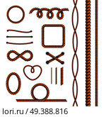 Rope decorative elements collection with round square oval heart shaped frames lacing cord realistic samples vector illustration  . Rope Decorations Realistic Set . Стоковая иллюстрация, агентство Ingram Publishing / Фотобанк Лори