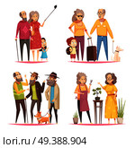 Longevity 2x2 design concept with elderly people leading an active lifestyle cartoon vector illustration. Longevity 2x2 Design Concept. Стоковая иллюстрация, агентство Ingram Publishing / Фотобанк Лори
