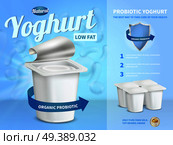 Yoghurt advertising composition with probiotic yoghurt symbols realistic vector illustration. Yoghurt Advertising Composition. Стоковая иллюстрация, агентство Ingram Publishing / Фотобанк Лори