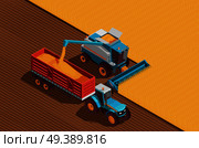 Agricultural machines isometric background with grain and harvest symbols vector illustration. Agricultural Machines Background. Стоковая иллюстрация, агентство Ingram Publishing / Фотобанк Лори