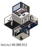 Robotized hotels isometric interior with robotic reception automatic bed robotic cleaner and assistants vector illustration. Robotized Hotels Isometric Interior. Стоковая иллюстрация, агентство Ingram Publishing / Фотобанк Лори