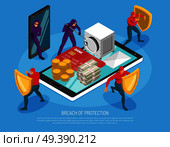 Hackers hacking passwords and stealing money horizontal 3d isometric vector illustration. Hacker Horizontal Isometric Illustration. Стоковая иллюстрация, агентство Ingram Publishing / Фотобанк Лори