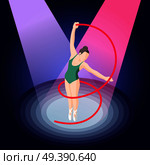 Ballet isometric composition of ballerina with ribbon in pointe shoes on stage illuminated by spotlights vector illustration  . Ballet And Ballerina Isometric Composition. Стоковая иллюстрация, агентство Ingram Publishing / Фотобанк Лори