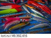 Fishing lures tackle collection for saltwater trolling and spinning angler. Стоковое фото, агентство Ingram Publishing / Фотобанк Лори