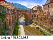 Potes river Quiviesa Deva a Cantabria village of Spain. Стоковое фото, агентство Ingram Publishing / Фотобанк Лори