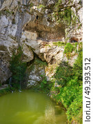 Covadonga Santa Cueva a Catholic sanctuary cave in Asturias near Picos europa mountains. Стоковое фото, агентство Ingram Publishing / Фотобанк Лори