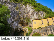 Covadonga Santa Cueva a Catholic sanctuary cave in Asturias near Picos europa mountains. Стоковое фото, агентство Ingram Publishing / Фотобанк Лори