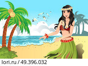 A vector illustration of Hawaiian hula dancer girl. Стоковая иллюстрация, агентство Ingram Publishing / Фотобанк Лори