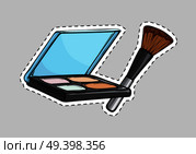 Set of eyeshadows with mirror. Brown cosmetic brush. Cut it out. Square black case. Cosmetics for women. Eyeshadow palette with four colours. Cartoon design. Flat style. Female fashion. Vector. Set of Eyeshadows with Mirror. Cosmetic Brush. Стоковая иллюстрация, агентство Ingram Publishing / Фотобанк Лори