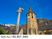 Salardu village church in Lerida Catalonia of Spain Pyrenees in Aran Valley. Стоковое фото, агентство Ingram Publishing / Фотобанк Лори