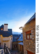 Salardu village in Lerida Catalonia of Spain Pyrenees in Aran Valley. Стоковое фото, агентство Ingram Publishing / Фотобанк Лори