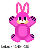 Pink friendly rabbit with blue eyes and red nose soft toy for little children isolated vector illustration on white background.. Friendly Rabbit Soft Toy Isolated Illustration. Стоковая иллюстрация, агентство Ingram Publishing / Фотобанк Лори