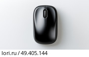 Black computer mouse on a white surface in a minimalistic setting. Черная компьютерная мышь на белой поверхности в минималистичном интерьере. Стоковое AI-изображение, AI-художник Katsiaryna Repich / Фотобанк Лори