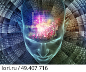 Radiating Mind series. 3D rendering composed of wire-mesh model of human head and fractal pattern as a metaphor on the subject of human mind, artificial intelligence and virtual reality. Стоковое фото, агентство Ingram Publishing / Фотобанк Лори