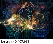 Human Geometry series. Composition of lines of human face, fractal elements and symbols on the subject of science, philosophy, metaphysics and modern technology. Стоковое фото, агентство Ingram Publishing / Фотобанк Лори