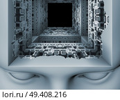 Geometry of Mind series. Arrangement of human head and fractal elements on the subject of human mind, consciousness, brain, reason, logic and creativity. Стоковое фото, агентство Ingram Publishing / Фотобанк Лори