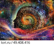 Geometry of the Soul series two. Interplay of human profile and abstract elements on the subject of spirituality, science, creativity and human mind. Стоковое фото, агентство Ingram Publishing / Фотобанк Лори