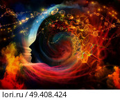 Geometry of the Soul series two. Interplay of human profile and abstract elements on the subject of spirituality, science, creativity and human mind. Стоковое фото, агентство Ingram Publishing / Фотобанк Лори