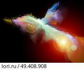 Bright element of colorful paint against black background reminiscent of flying figure. Стоковое фото, агентство Ingram Publishing / Фотобанк Лори
