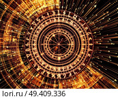 Circle of Meaning series. Design composed of sacred symbols, arrows and fractal elements as a metaphor on the subject of spirituality, astrology, divination and magic. Стоковое фото, агентство Ingram Publishing / Фотобанк Лори