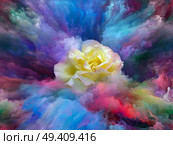 Blooming flower in foam of colorful paint as backdrop for subject of art, creativity and imagination. Custom background series. Стоковое фото, агентство Ingram Publishing / Фотобанк Лори