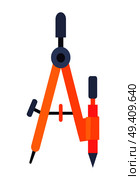 Pair of compasses isolated vector illustration on white. Cartoon style technical drawing instrument with orange legs and short sharpened pencil. Pair of Compasses Isolated Illustration on White. Стоковая иллюстрация, агентство Ingram Publishing / Фотобанк Лори