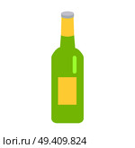 Green glass beer bottle with yellow label and white metallic cap. Vector illustration of men drinks isolated on white. Packaging collection. Hand drawn icon in cartoon style flat design for web.. Green Glass Beer Bottle with Yellow Label Icon. Стоковая иллюстрация, агентство Ingram Publishing / Фотобанк Лори