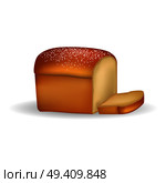 Bread in square shape with thin slice isolated on white vector colorful illustration in realistic design. Main product made of wheat. Square Bread with Thin Slice Isolated on White. Стоковая иллюстрация, агентство Ingram Publishing / Фотобанк Лори