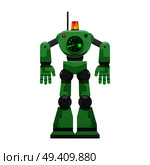 Huge robot with human palms, alarm light signal, big radar and long antenna isolated flat vector illustration on white background.. Robot with Alarm Signal and Big Radar Illustration. Стоковая иллюстрация, агентство Ingram Publishing / Фотобанк Лори