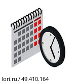 Flip calendar and wall clock icons vector illustrations isolated on white. Time counting objects, electronic watch and paper timekeeper in flat design. Flip Calendar and Wall Clock in Flat Style. Стоковая иллюстрация, агентство Ingram Publishing / Фотобанк Лори
