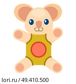 Cute koala bear with blue eyes and big ears in beige rompers with red circle isolated vector illustration on white background.. Cute Koala Bear in Beige Rompers Illustration. Стоковая иллюстрация, агентство Ingram Publishing / Фотобанк Лори