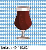 Tulip glass of beer in transparent cup on leg vector isolated on checkered abstract background. Black light alcohol beverage on Oktoberfest festival. Tulip Glass of Beer Transparent Cup on Leg Vector. Стоковая иллюстрация, агентство Ingram Publishing / Фотобанк Лори