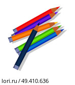 Colorful pencils mixed in pile vector illustration isolated on white background. Color crayon school stationery equipment in flat style. Colorful Pencils Mixed in Pile Vector Illustration. Стоковая иллюстрация, агентство Ingram Publishing / Фотобанк Лори